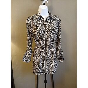 Michael Kors Women's Inverted Graphic Collared Top Black/White Animal Print Sm